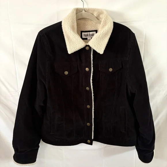 Vintage 90s black corduroy sherpa trimmed jacket fall winter large indie grunge - Picture 3 of 5